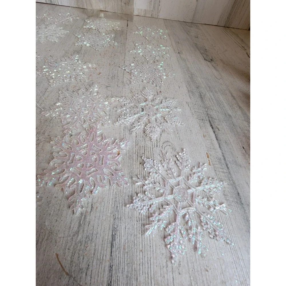 Vintage iridescent snowflake glitter ornament Xmas set Unique Home decor